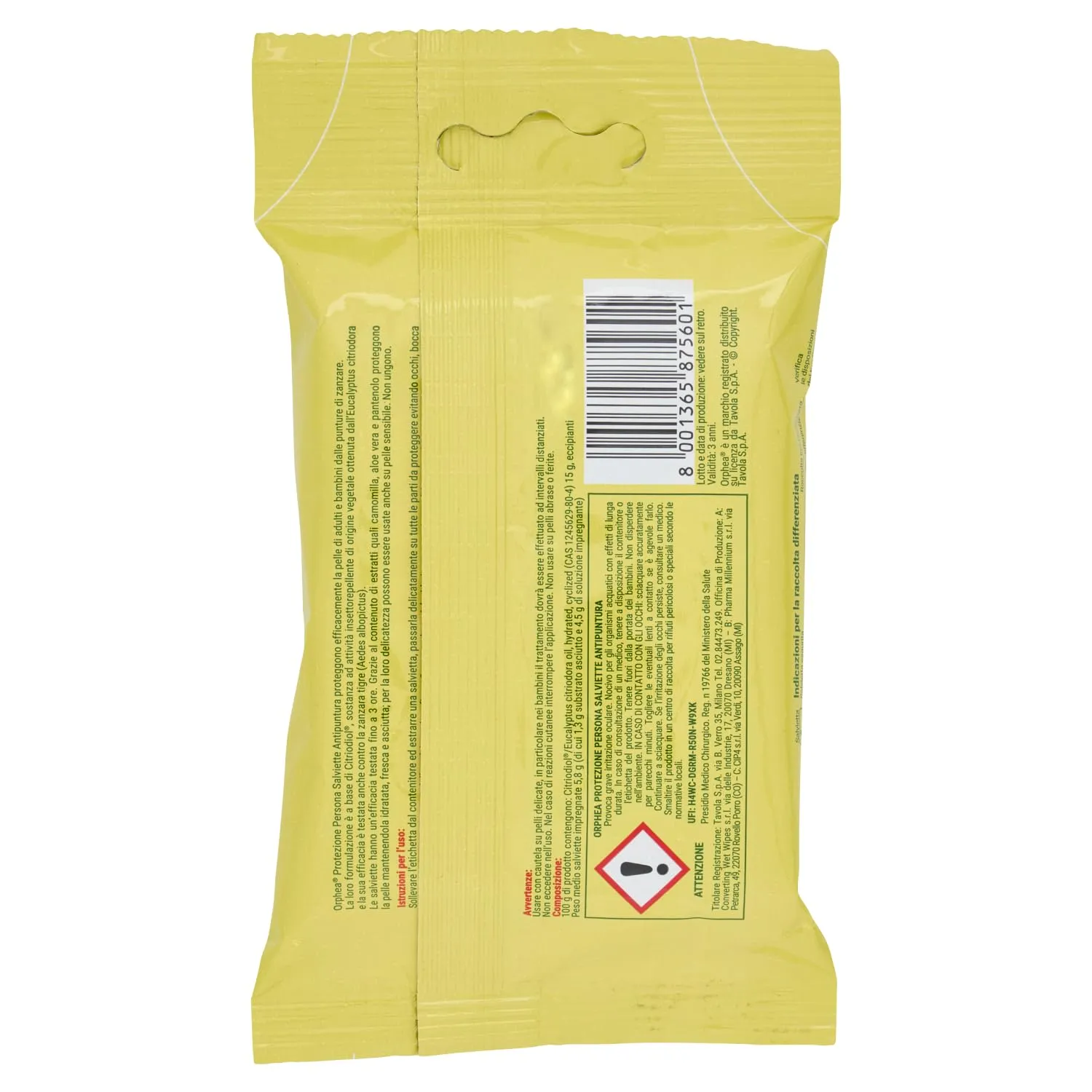 Orphea salviette antipuntura bambini 15 pezzi citriodiol