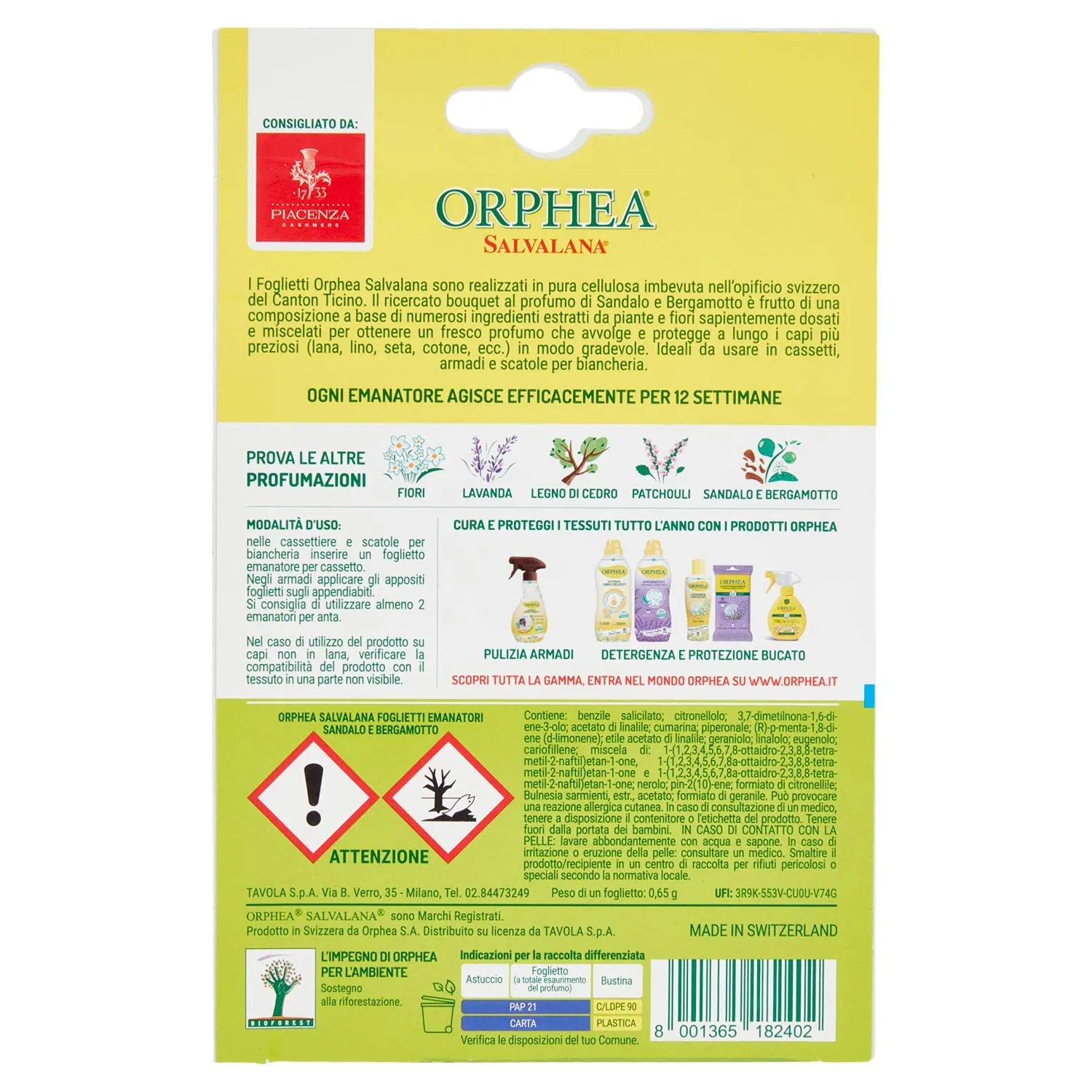 Orphea Salvalana Foglietti Armadio 15 pz sandalo bergamotto