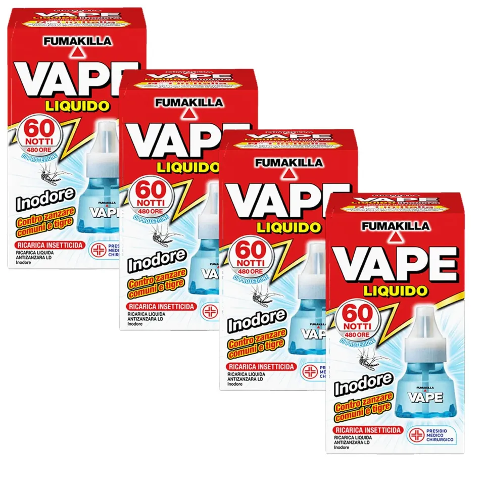 Vape Ricarica Liquida Zanzare 60 Notti Inodore 4x30 ml