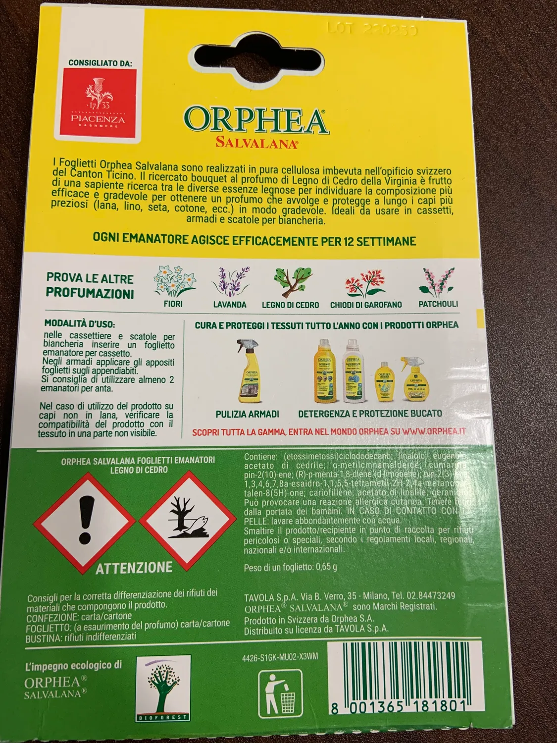 Orphea Salvalana Foglietti sandalo bergamotto 12 pezzi lana