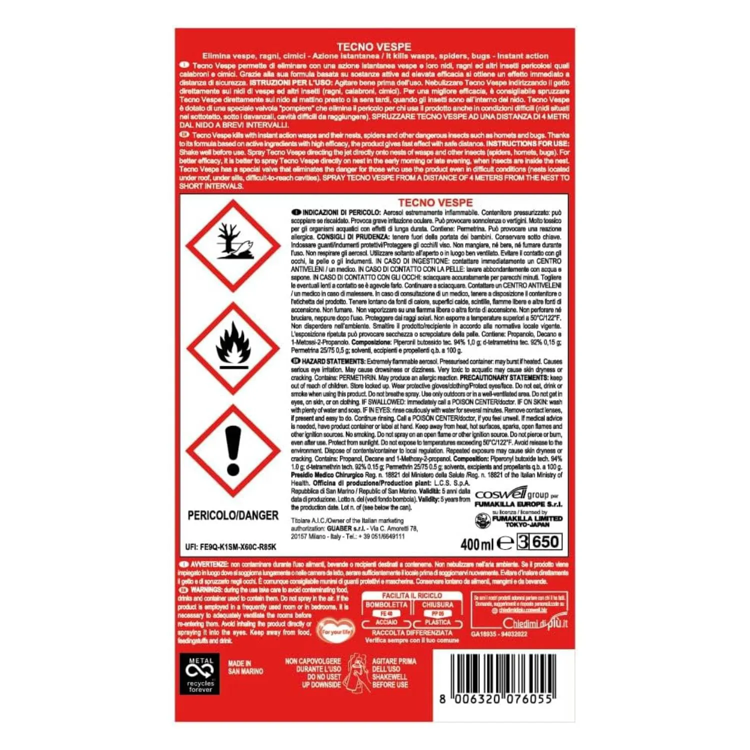 Vape Spray Insetticida Vespe Zanzare 2 Pezzi