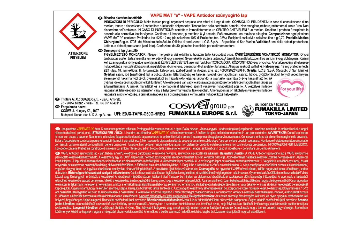 Vape Mat e piastrine zanzare 30 pezzi 12 ore