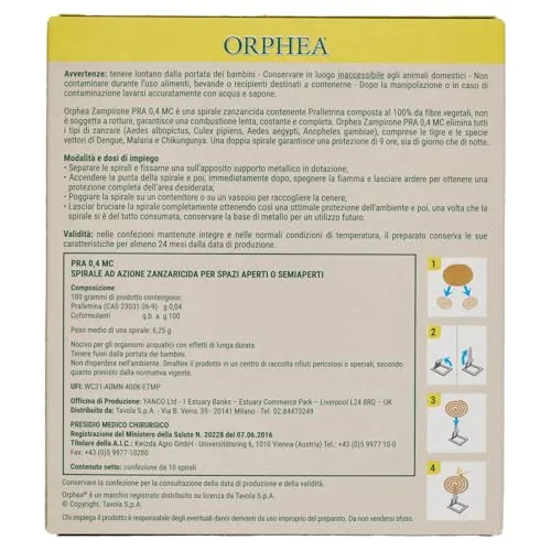 Orphea Spirali Zanzaricida 10 Pezzi Fibra Vegetale fino a 4 Ore