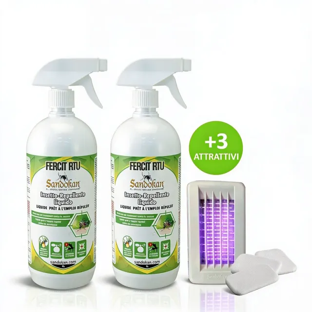 Sandokan Kit Antizanzare Repellente 2x1L + Plug-In Eucalipto