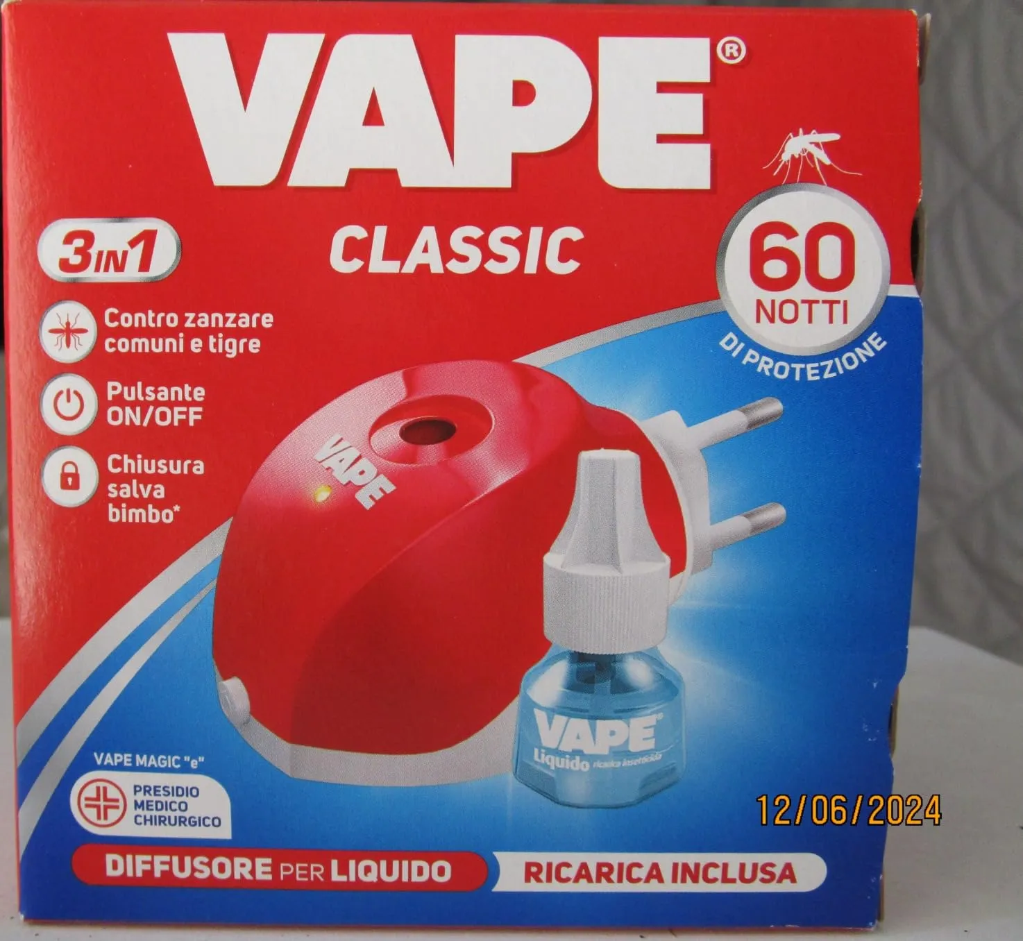 Vape Elettroemanatore Liquido Classic 60 notti con ricarica