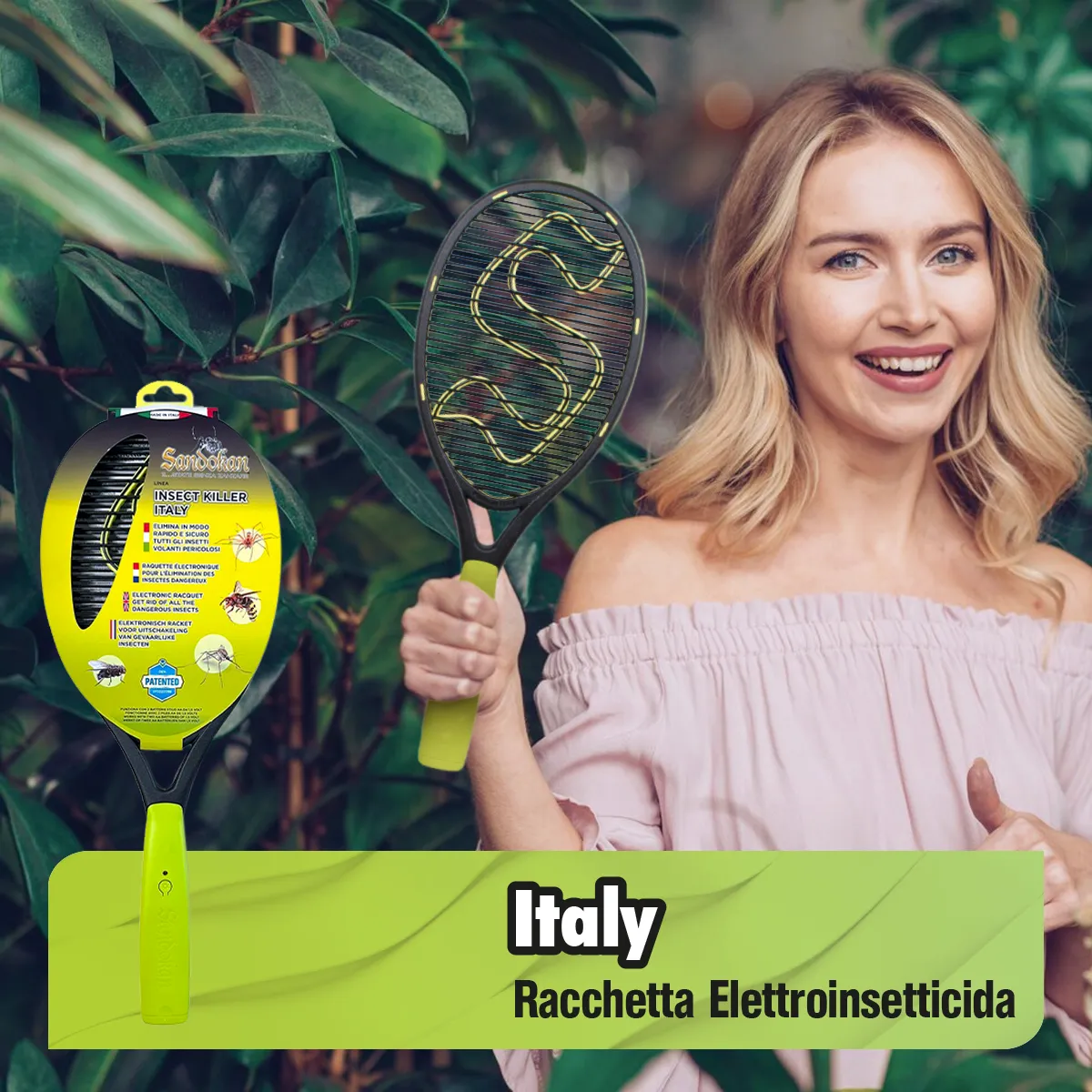Sandokan Italy Racchetta Antizanzare Elettrica Rete Plastica