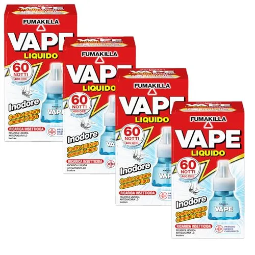 Vape Ricarica Liquida Zanzare 60 Notti Inodore 4x30 ml