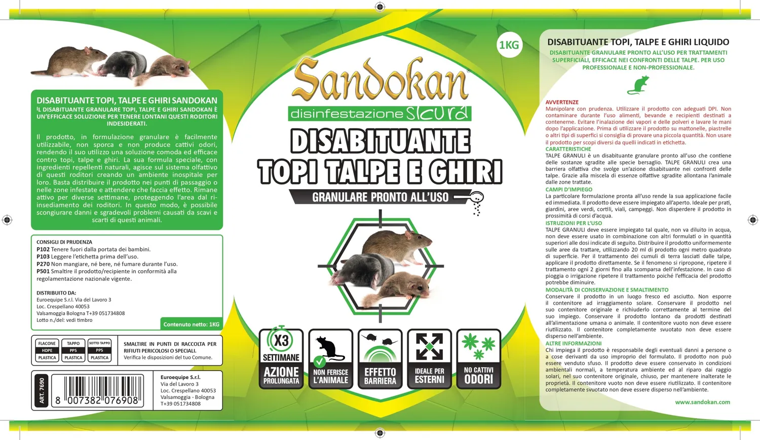 Sandokan Disabituante Topi Talpe Ghiri Granulare 1 L Naturale
