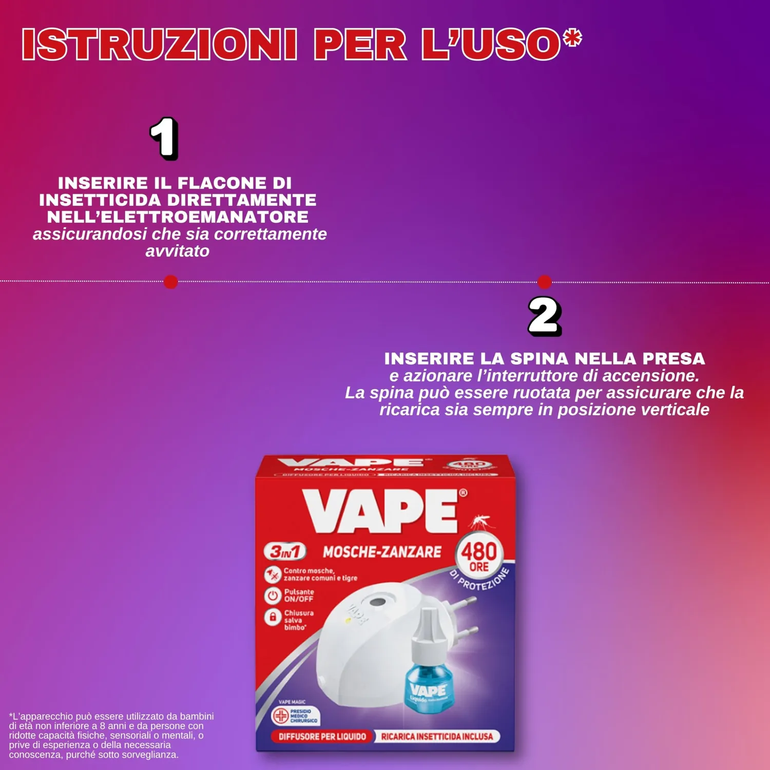 Vape Diffusore + Ricarica Liquida 480H elettroemanatore 60 notti