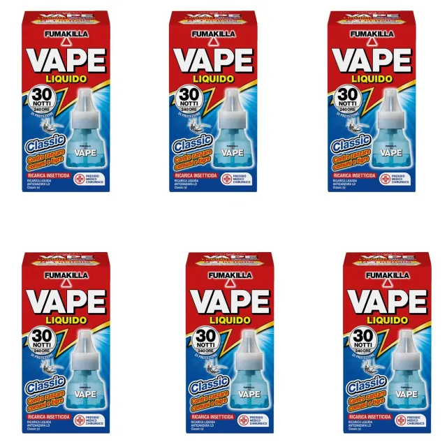 Vape Classic 30 Notti ricarica liquida zanzare 6x15 ml profumata