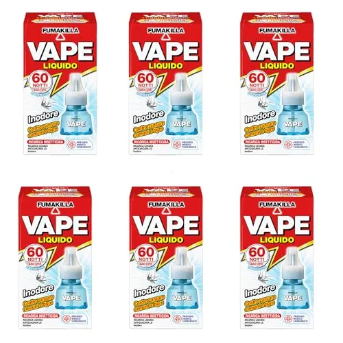 Vape Ricarica Liquida Antizanzare 60 Notti 6x30 ml Inodore