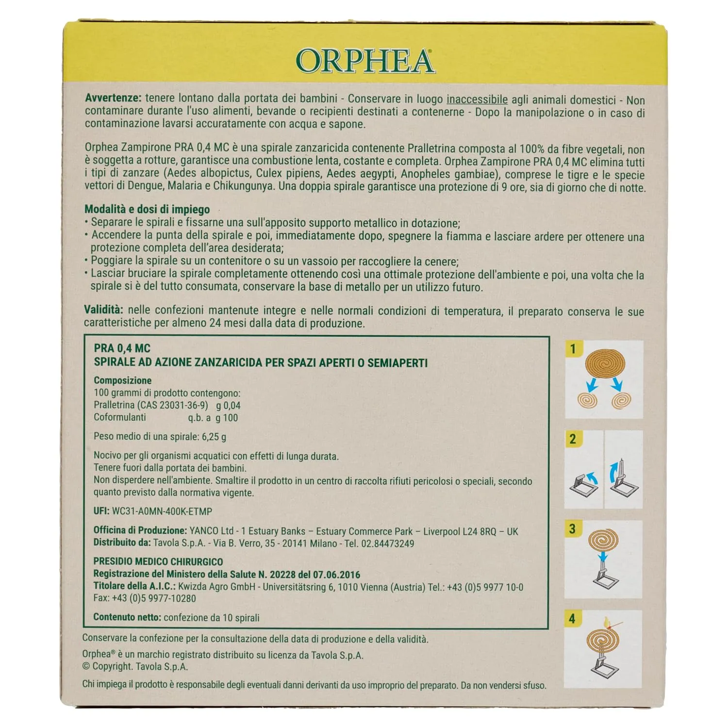 Orphea Spirali Zanzaricida 10 Pezzi Fibra Vegetale fino a 4 Ore