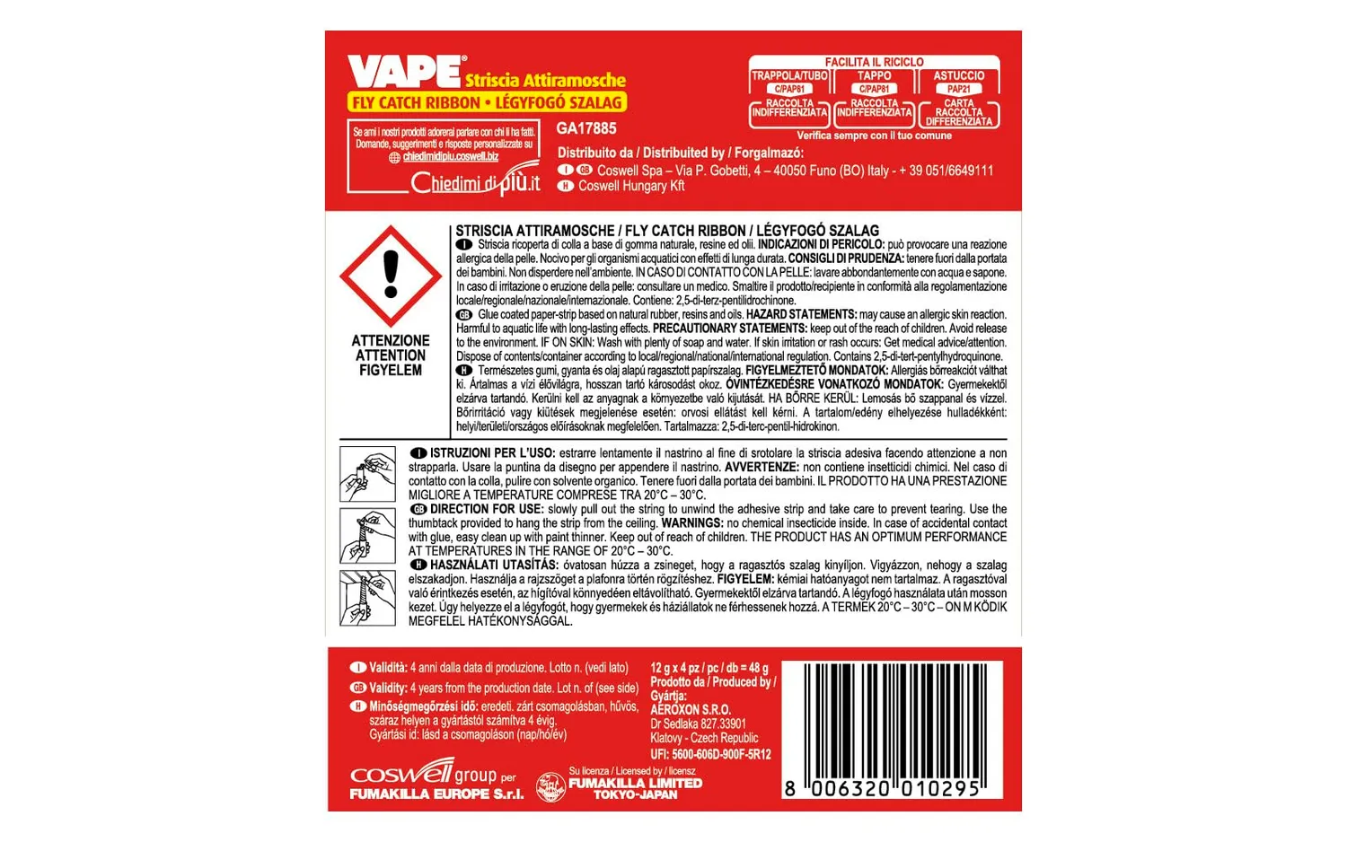 Vape Striscia Attiramosche trappola senza insetticida 4 pezzi