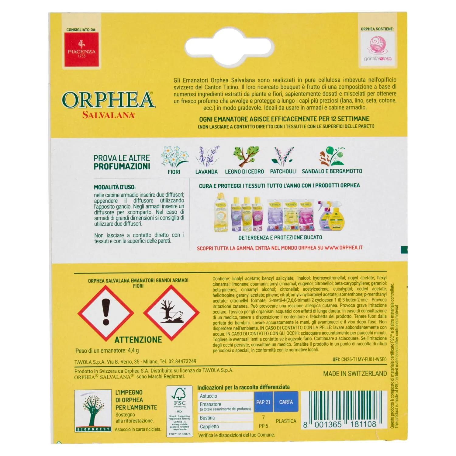 Orphea Salvalana Fiori Diffusori Lana 2 Pezzi 3 Mesi