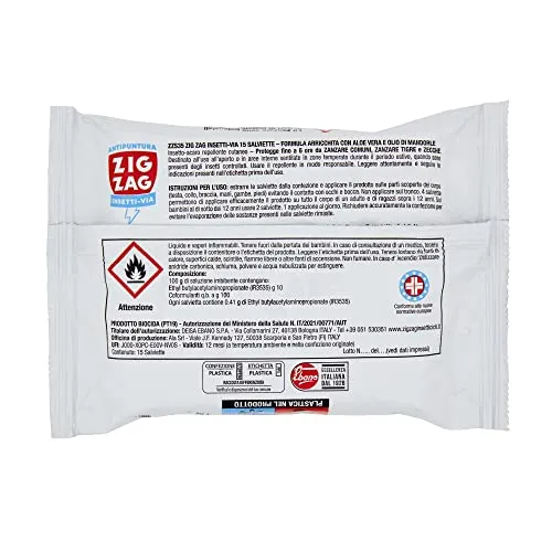 Zig Zag Pelli Sensibili Baby Salviette Antizanzare 15 Pezzi Aloe