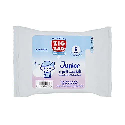Zig Zag Pelli Sensibili Baby Salviette Antizanzare 15 Pezzi Aloe