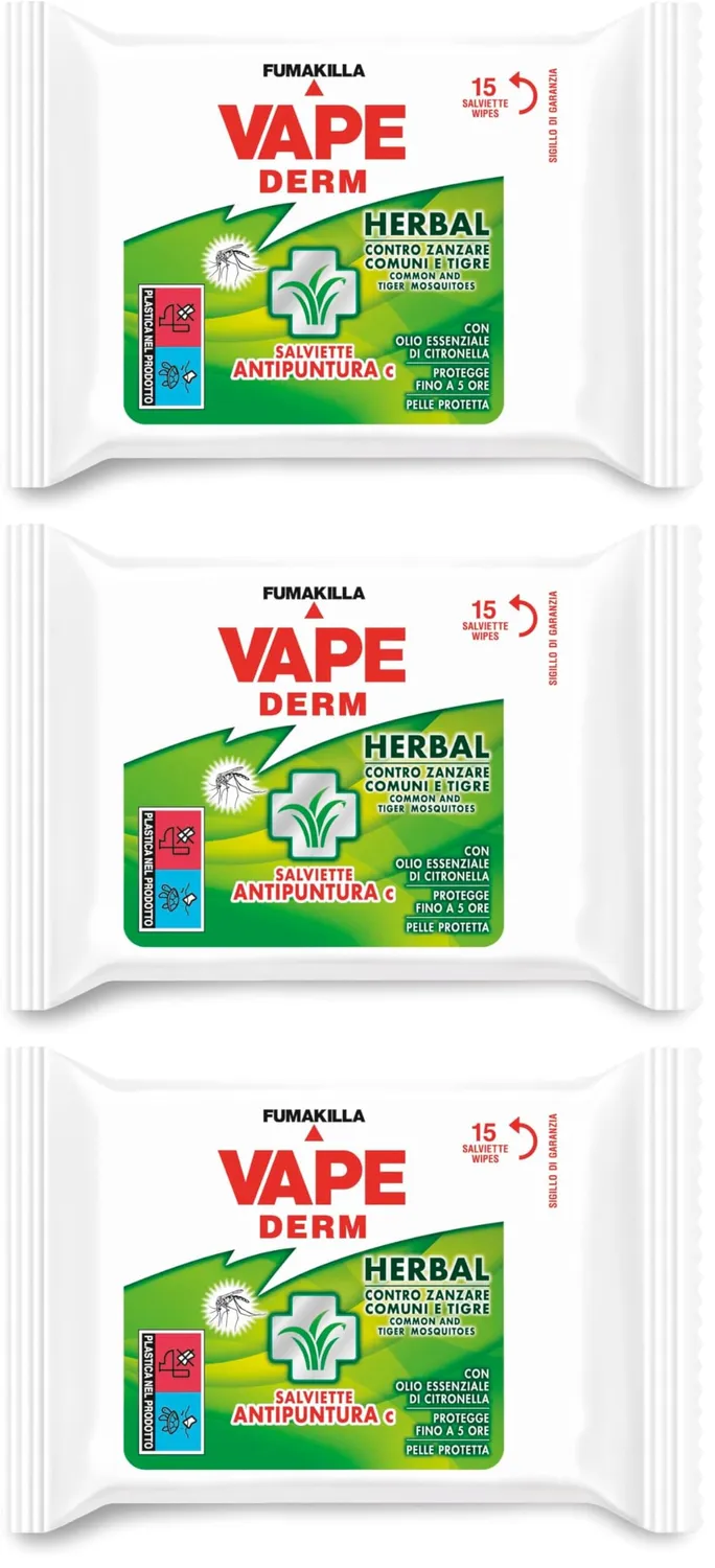 Vape Derm Herbal Salviette Antipuntura Citronella 15 pezzi