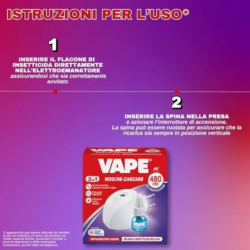 Vape Diffusore + Ricarica Liquida 480H elettroemanatore 60 notti