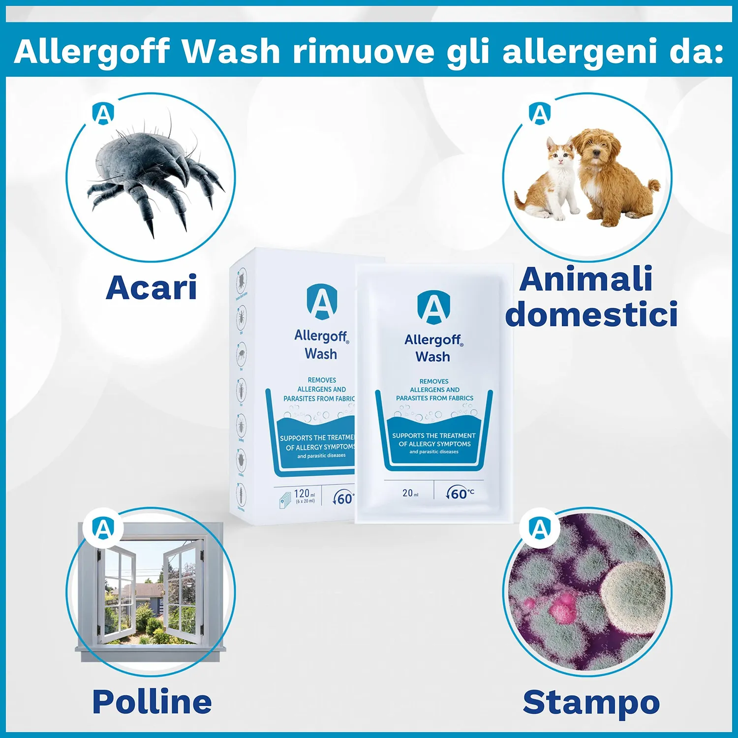 Novokill Allergoff Wash detergente antiacaro 6x20ml per allergici