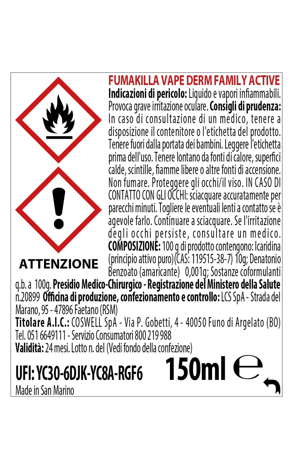 Vape Family Active lozione antizanzare 150ml icaridina