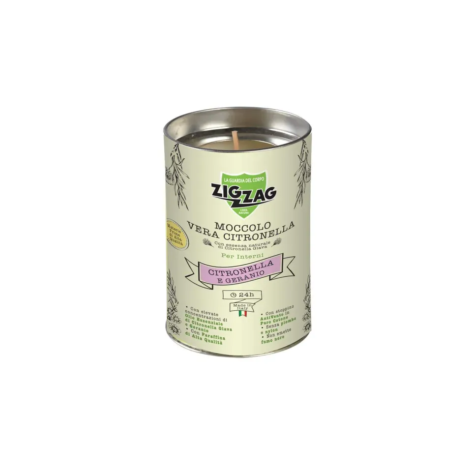 Zig Zag Citronella Geranio candela moccolo interni 24 ore