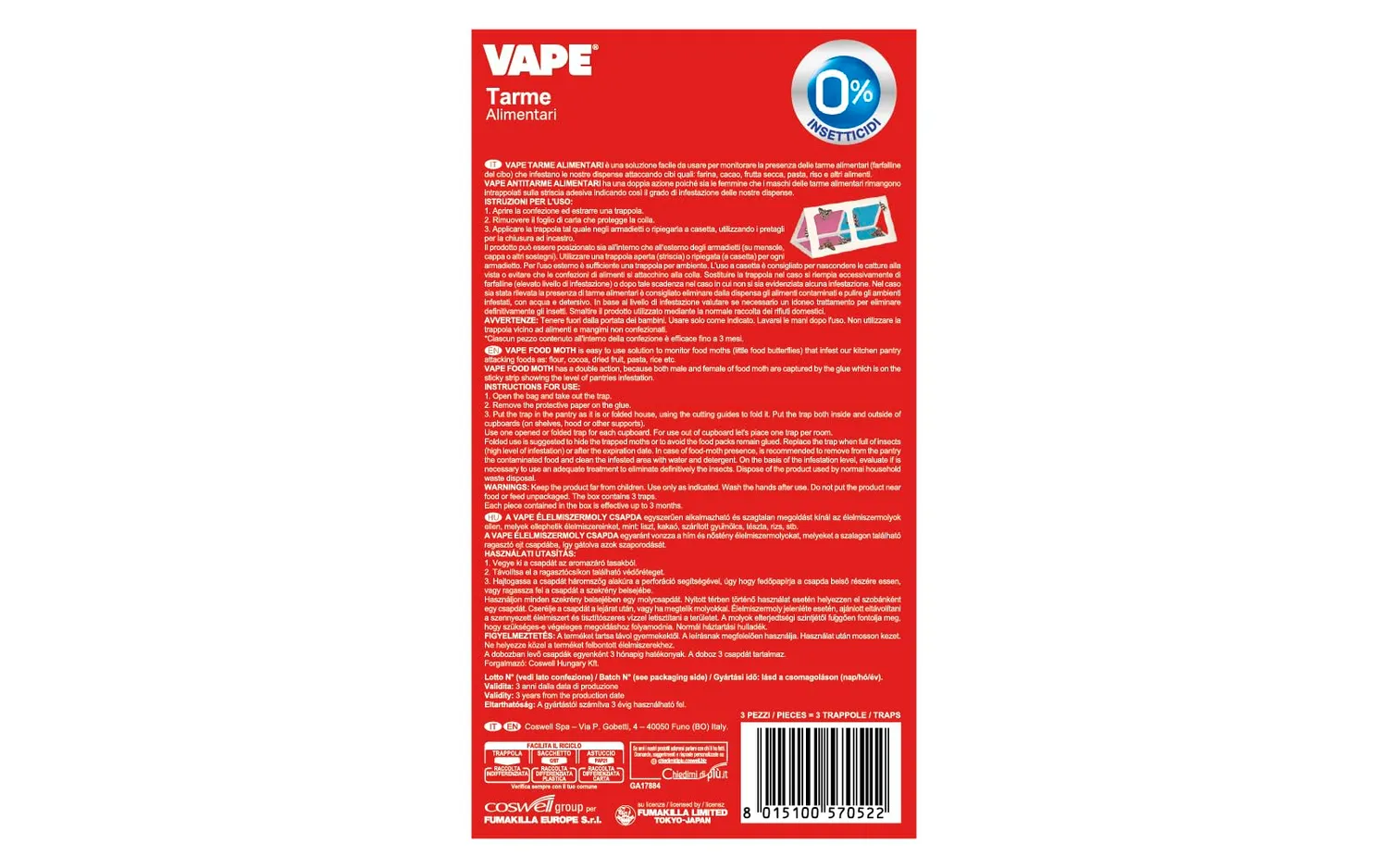 Vape Tarme Alimentari trappole 3 pezzi efficaci 3 mesi