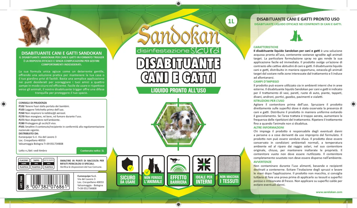 Piccio-NO! Sandokan Disabituante Spray Cani e Gatti Barriera Olfattiva