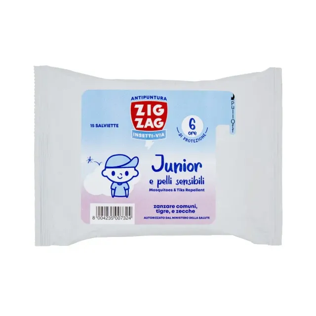 Zig Zag Pelli Sensibili Baby Salviette Antizanzare 15 Pezzi Aloe