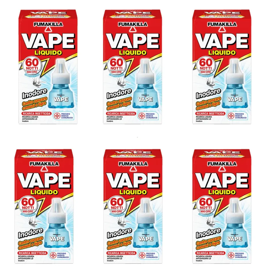 Vape Ricarica Liquida Antizanzare 60 Notti 6x30 ml Inodore