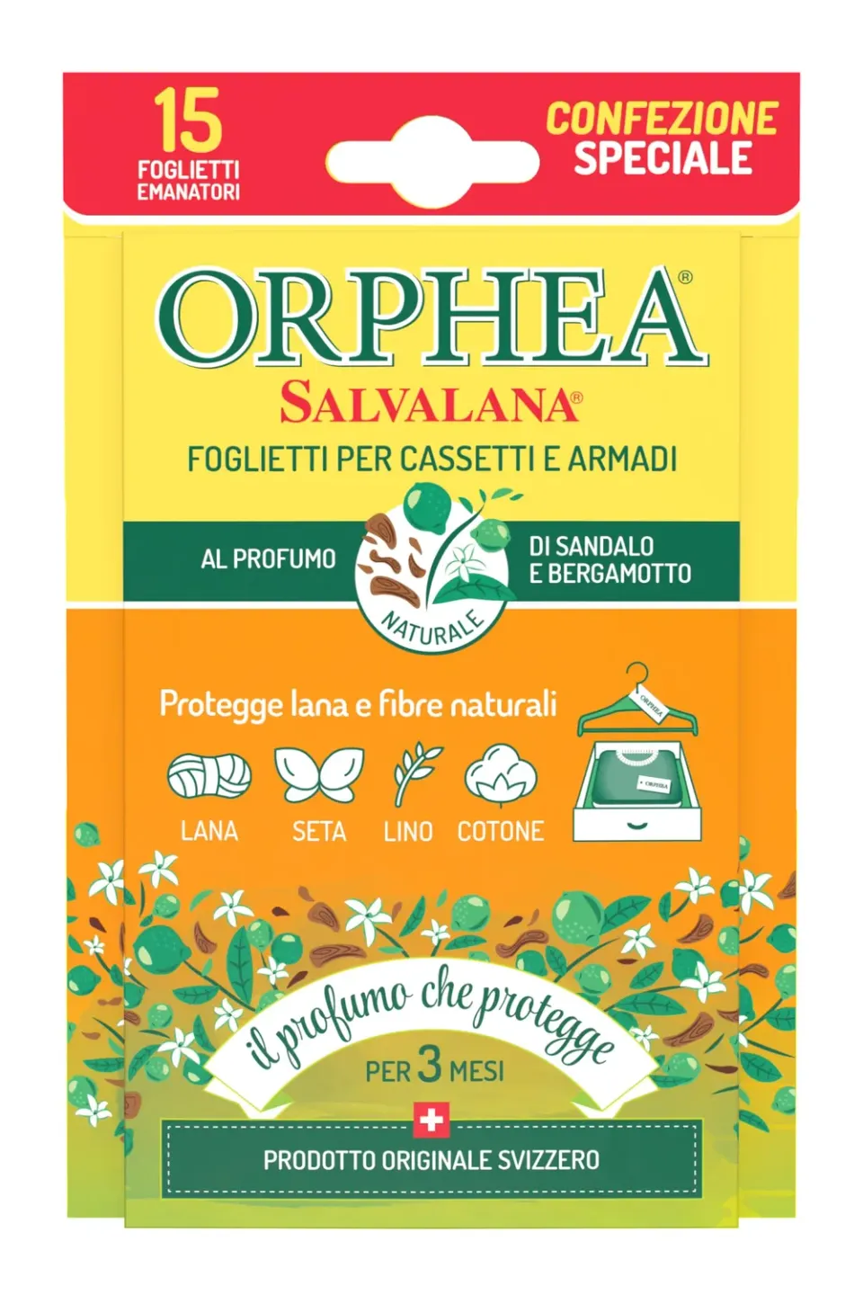 Orphea Salvalana Foglietti Armadio 15 pz sandalo bergamotto