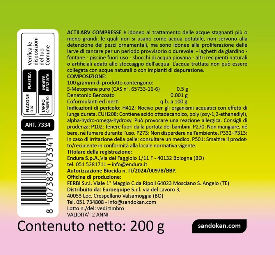 Actilarv larvicida zanzare compresse S-metoprene