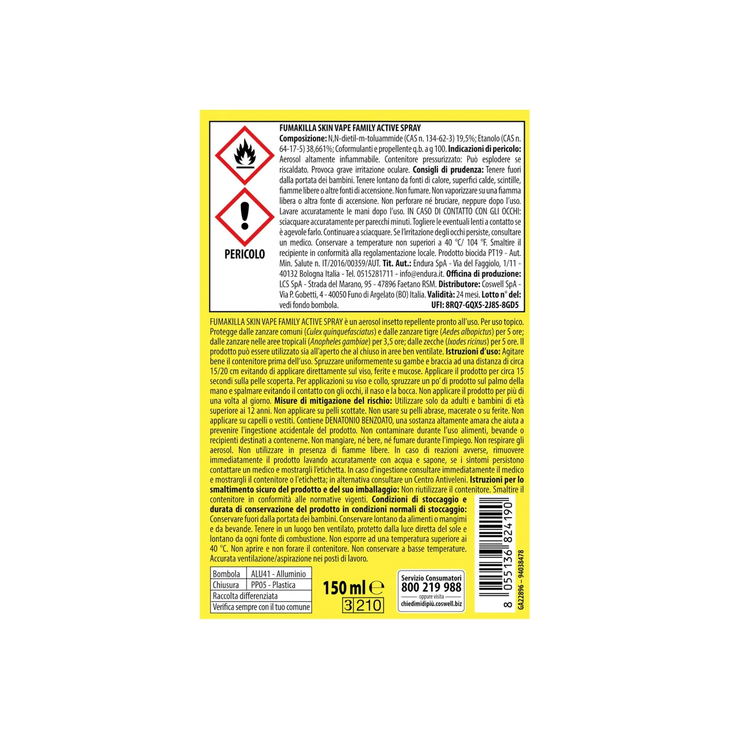 Moss Vape Skin Family Active Spray Repellente 150 ml