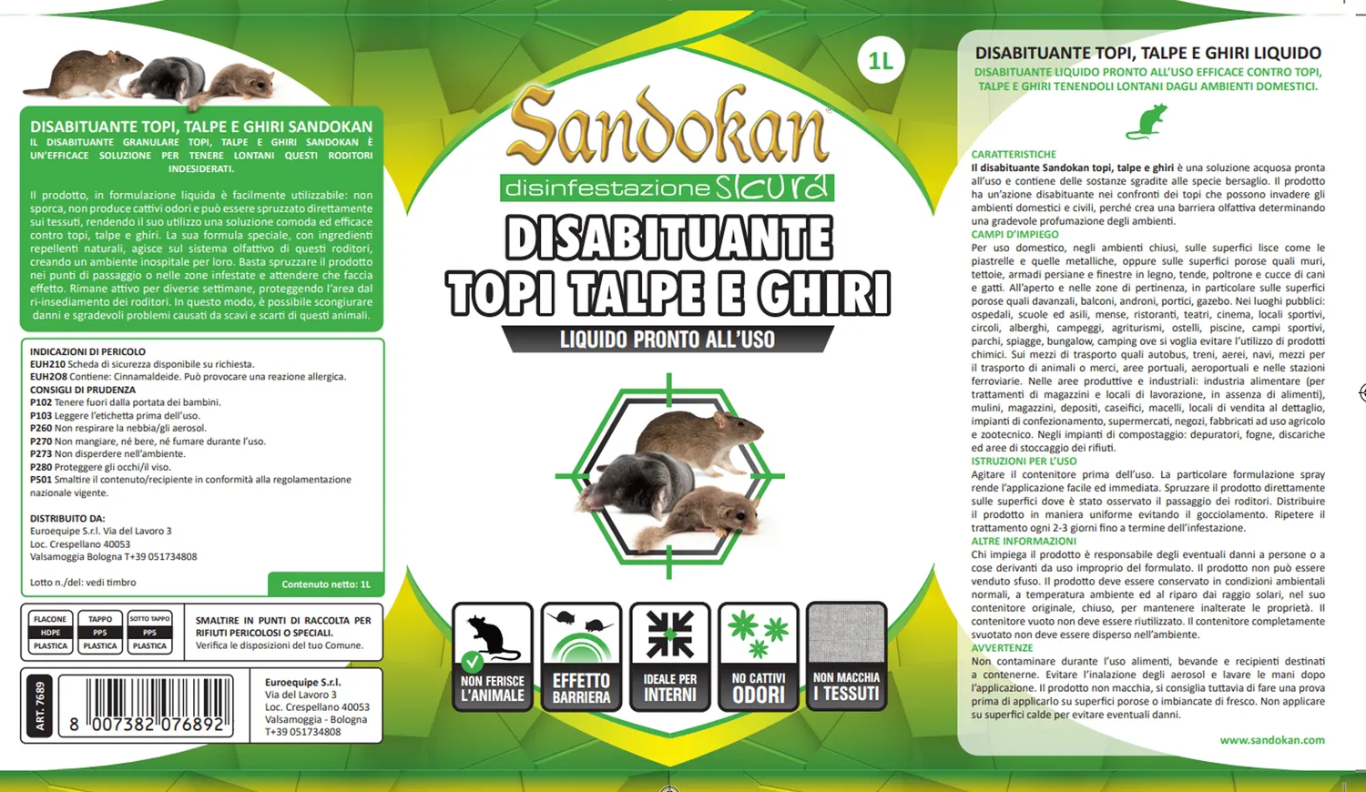 Sandokan Disabituante Topi Talpe Ghiri Spray Liquido 1 L
