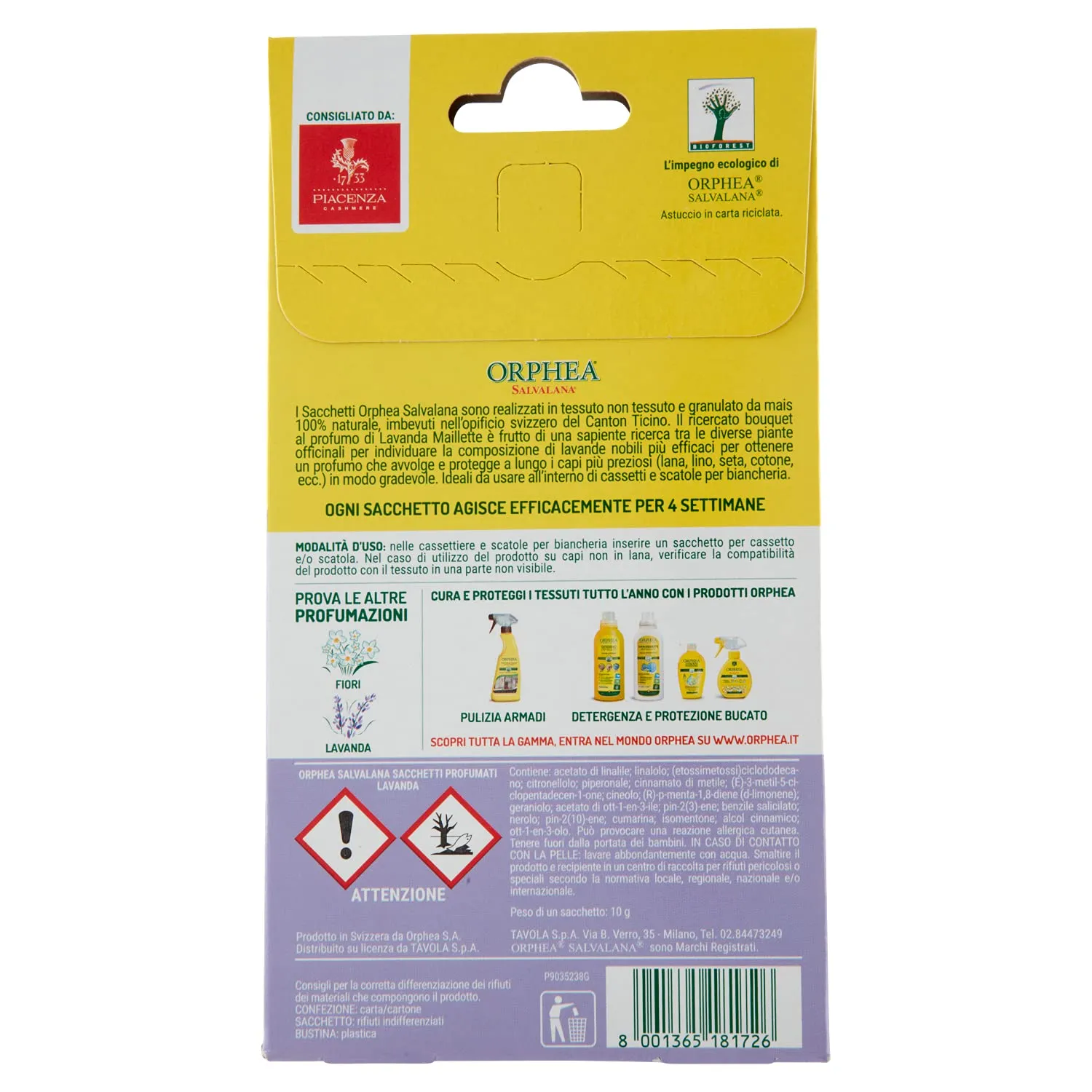 Orphea Salvalana Sacchetti lavanda 3 pezzi cassetti