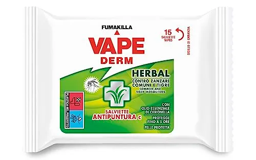 Vape Derm Herbal Salviette Antipuntura Citronella 15 pezzi