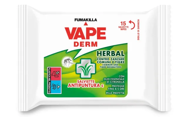 Vape Derm Herbal Salviette Antipuntura Citronella 15 pezzi