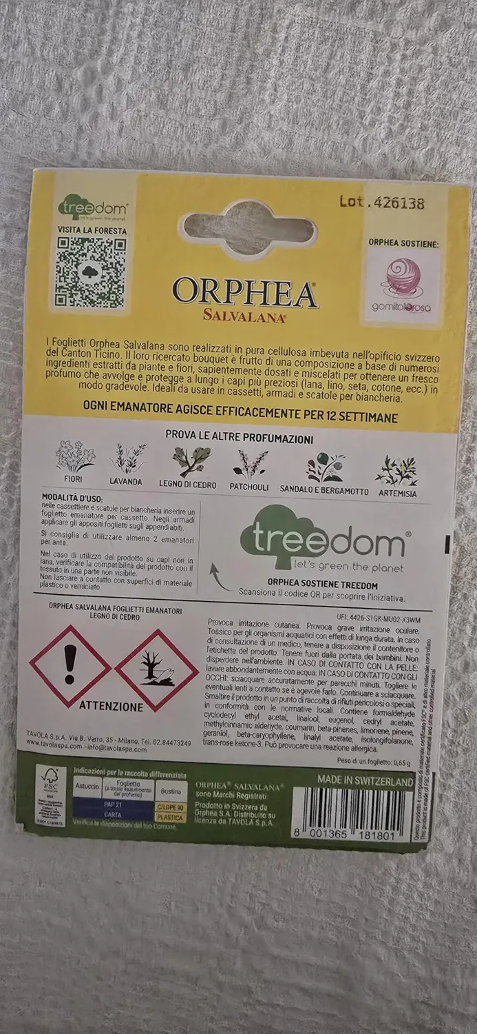 Orphea Salvalana Foglietti sandalo bergamotto 12 pezzi lana